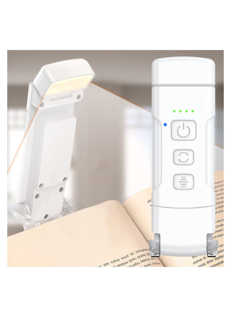 USB Rechargeable Book Light with Timer, Ultralight 1.4 oz Clip-on Bookmark, 3 Colors & 5 Brightness Levels, 500 mAh Battery for 80+ Hours, Ideal for Book Lovers (White)