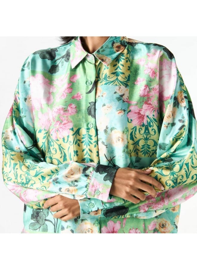 2Xtremz All-Over Floral Print Shirt with Long Sleeves