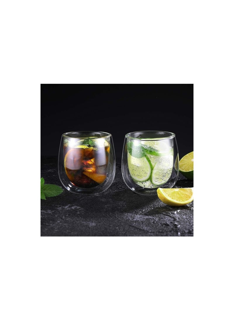 Double Walled Glass Coffee Mugs, 6pcs/80ML Large Insulated Layer Coffee Cups, Clear Borosilicate Mugs, Perfect for Cappuccino, Tea, Latte, Espresso, Wine (6pcs/set, 2.75OZ/80ML)