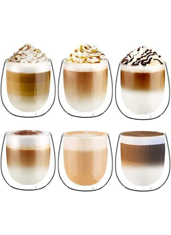 Double Walled Glass Coffee Mugs, 6pcs/80ML Large Insulated Layer Coffee Cups, Clear Borosilicate Mugs, Perfect for Cappuccino, Tea, Latte, Espresso, Wine (6pcs/set, 2.75OZ/80ML)