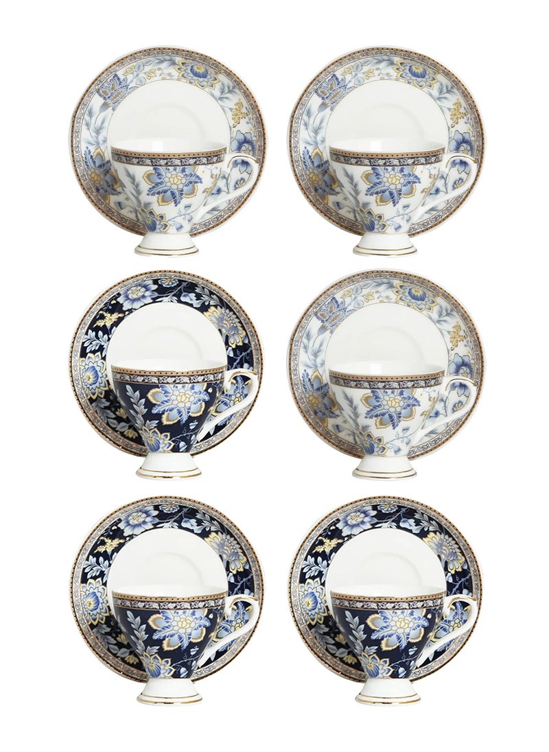 Eudora New Bone China 6-Piece Coffee Cup Set – Navy Blue & Blue Porcelain Set by Lucky Art