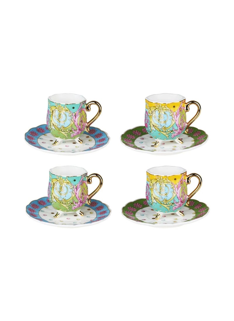 Estelle Bone China Porcelain Mixed Patterned 4-Piece Footed Turkish Coffee Cup Set