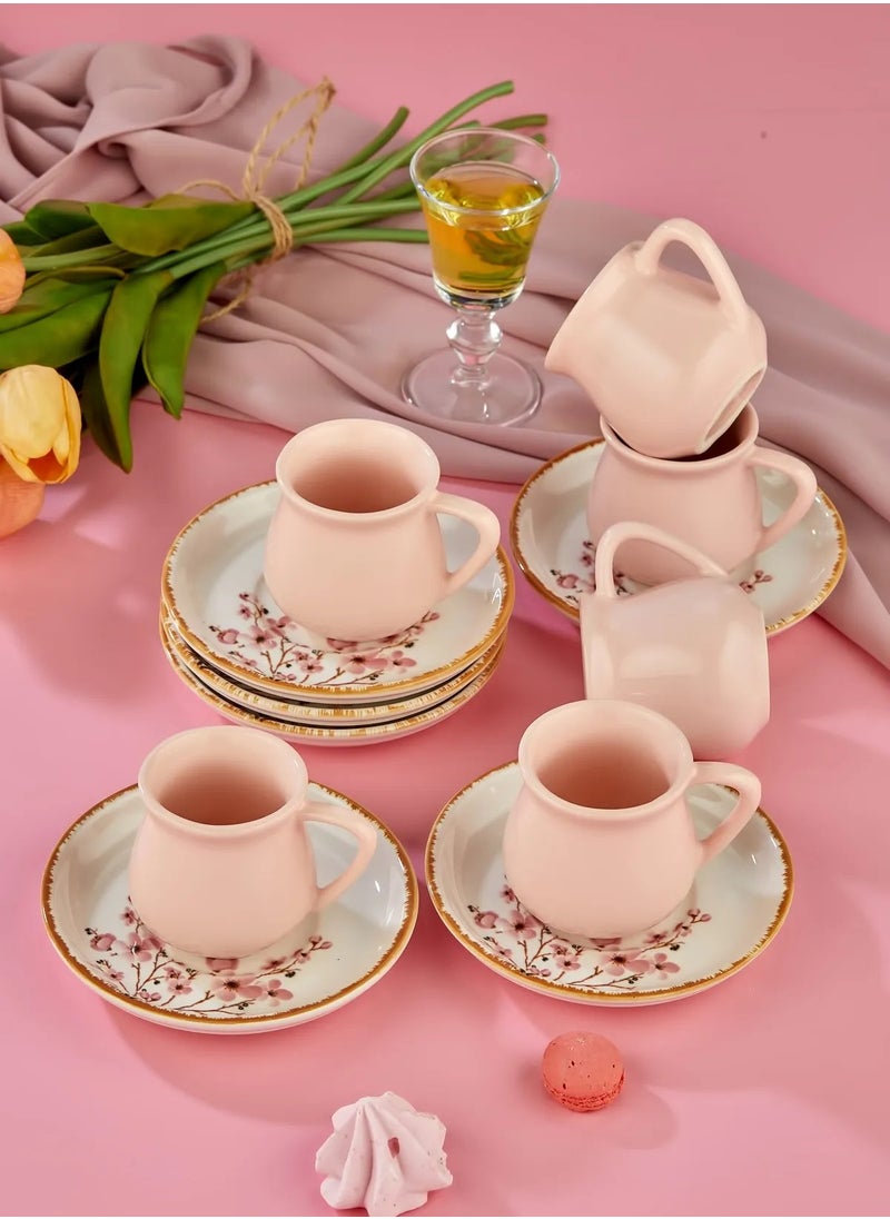 Sakura Blossom Pink 12-Piece Luxury Ceramic Coffee Cup Set – Turkish Coffee Cup Set