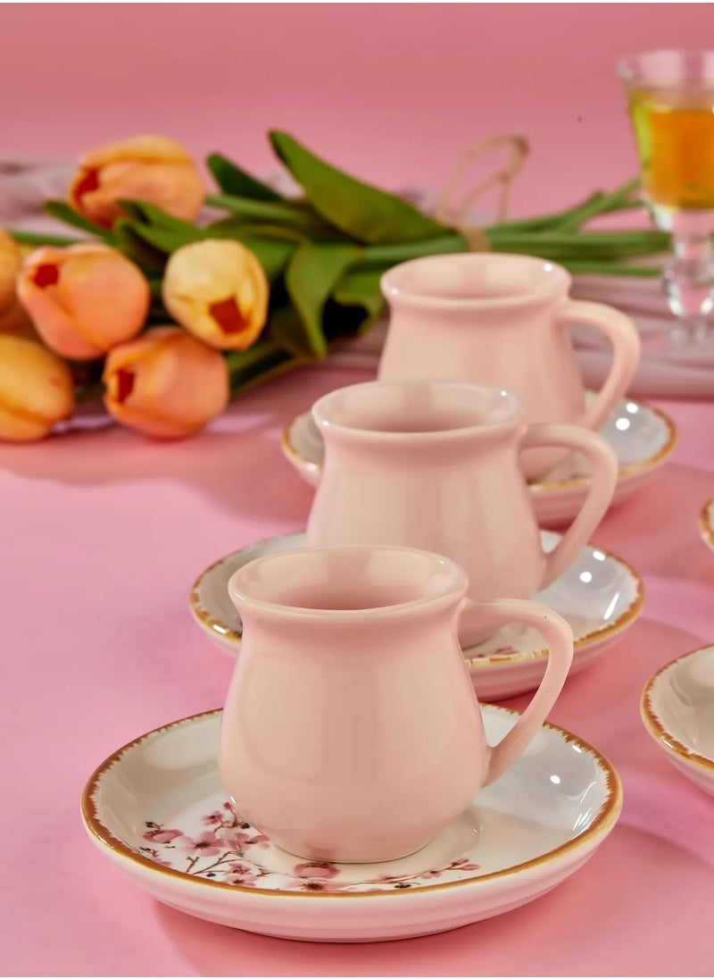 Sakura Blossom Pink 12-Piece Luxury Ceramic Coffee Cup Set – Turkish Coffee Cup Set