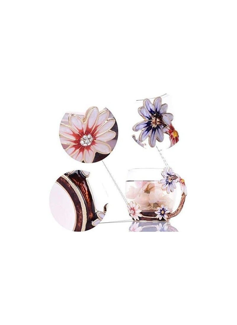 Enamel Daisy Crystal Glass Mug Coffee Cup Herbal Tea Cups