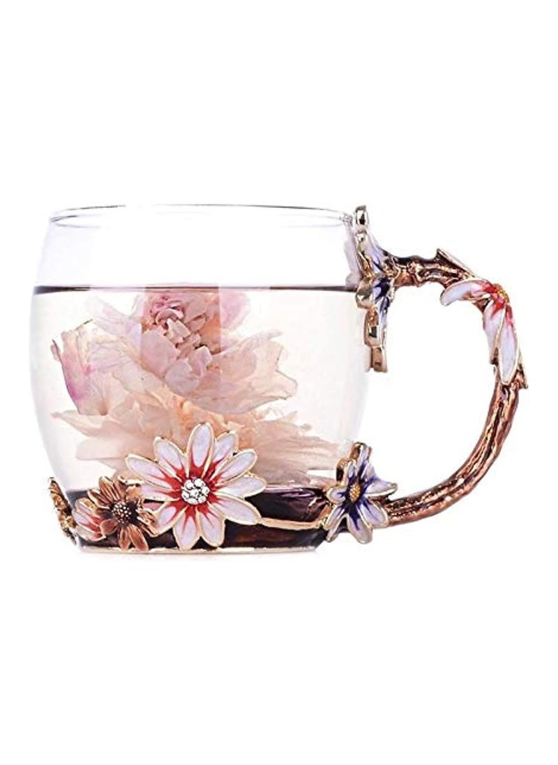 Enamel Daisy Crystal Glass Mug Coffee Cup Herbal Tea Cups