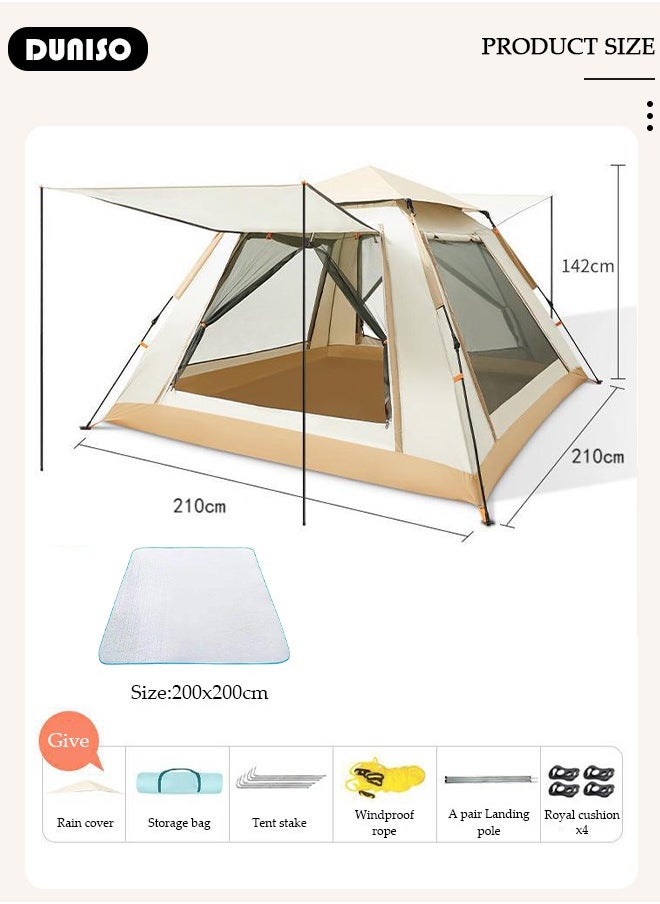 Camping Tent 3-4 Person Pop Up Cabin Tent, Full-Automatic Waterproof Tent with Porch, Waterproof Windproof Ultraviolet-proof Cabin Tent for Camping Hiking Mountaineering