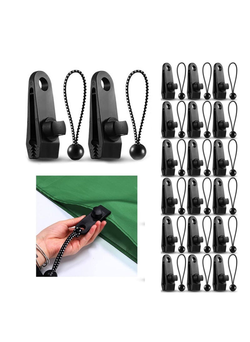 Tarp Clips and Ball Bungee Cords, 40 Pcs Tarp Clamps Heavy Duty Lock Grip, Shark Tent Fasteners Clips,  Pool Awning Cover Bungee Cord Clip, Car Cover Clamp, Clamp for Outdoor Tent(Black)