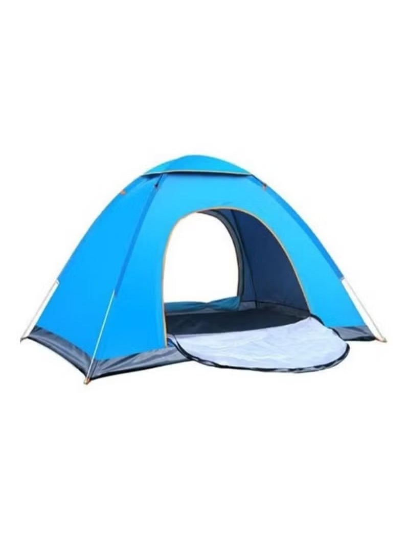 Portable outdoor camping tent, can accommodate 3-4 people, automatic pop-up family tent-blue