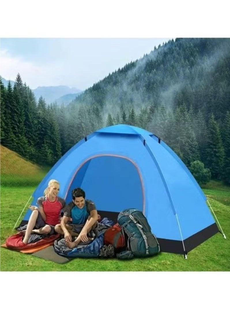 Portable outdoor camping tent, can accommodate 3-4 people, automatic pop-up family tent-blue