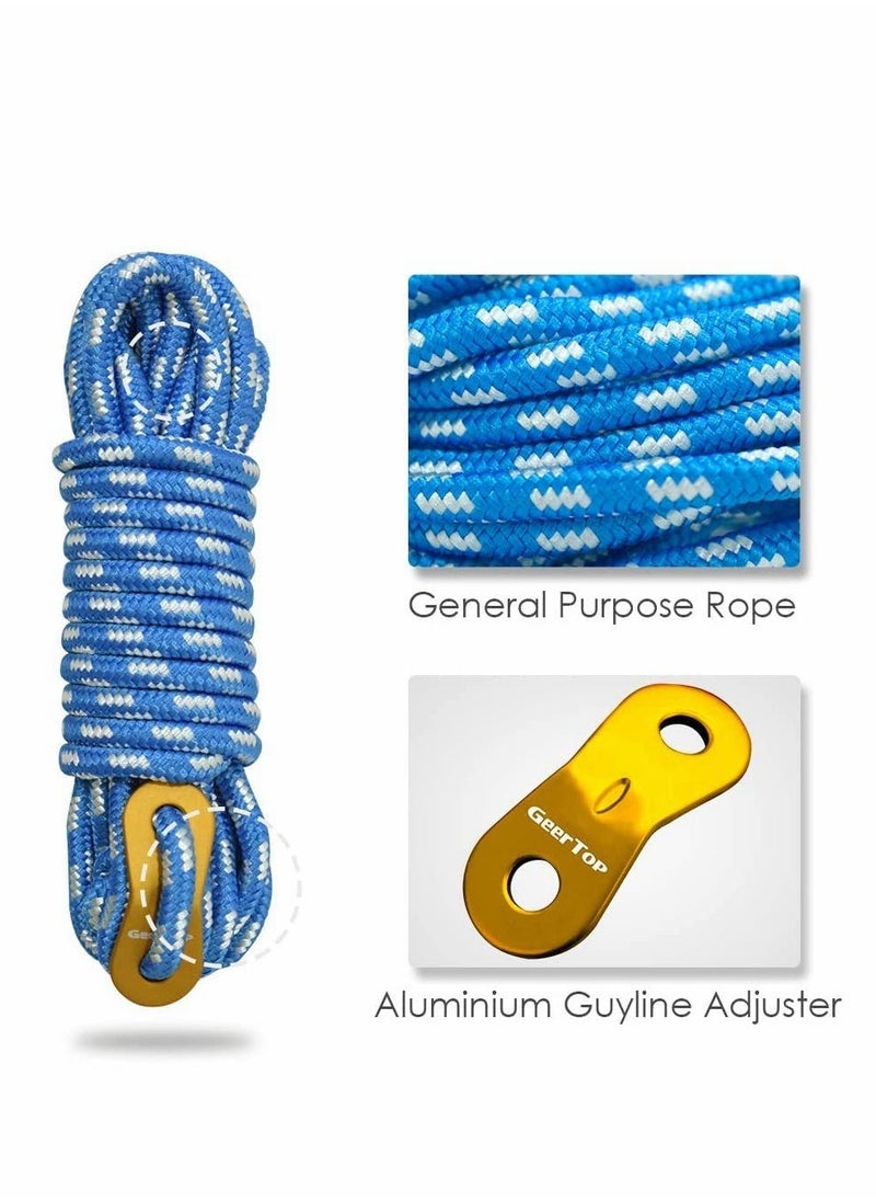 Tent Rope, Camping Guylines 5mm Ultralight Tent Cord Rope with Aluminum Tensioner Set of 6 Pack