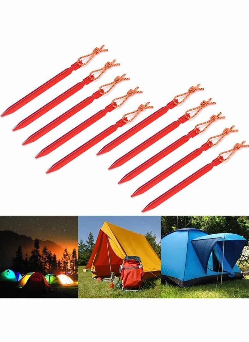 Aluminum Tent Stakes Pegs 10 Pack 7inch Outdoor Camping Stake and 4PC 4mm Reflective Guy Lines with Cord Adjustment Pouch Heavy Duty Lightweight