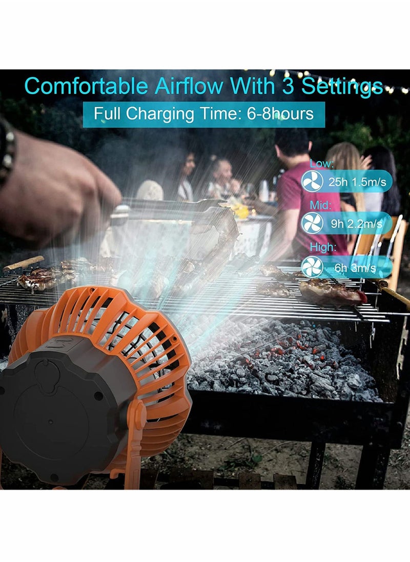 Portable Camping Fan for Tent, USB Rechargeable with Emergency Light, Desk Table Fan, 180° Head Rotation Ceiling Tent Fan with Remote for Picnic, Outdoor Camping, BBQ, Car, Home Office