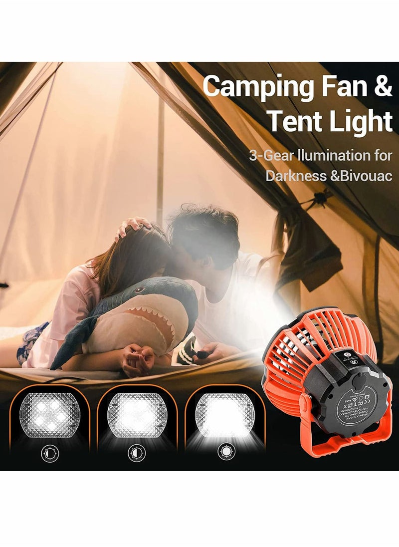 Portable Camping Fan for Tent, USB Rechargeable with Emergency Light, Desk Table Fan, 180° Head Rotation Ceiling Tent Fan with Remote for Picnic, Outdoor Camping, BBQ, Car, Home Office