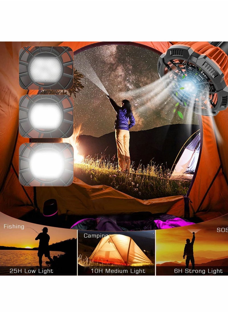 Portable Camping Fan for Tent, USB Rechargeable with Emergency Light, Desk Table Fan, 180° Head Rotation Ceiling Tent Fan with Remote for Picnic, Outdoor Camping, BBQ, Car, Home Office