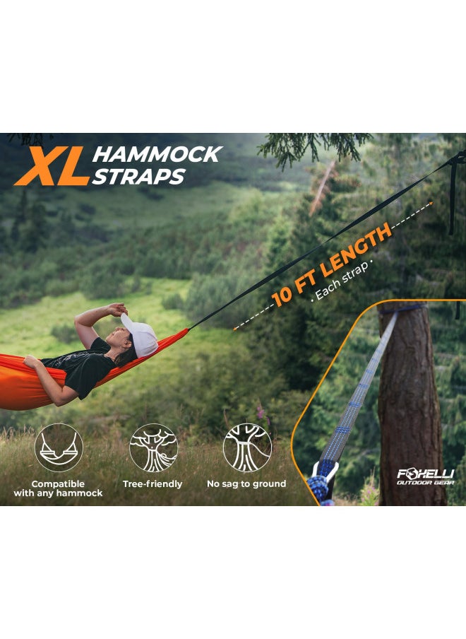 Foxelli Hammock Straps XL Camping Hammock Tree Straps Set (2 Straps & Carrying Bag), 20 ft Long Combined, 40+2 Loops, 2000 LBS No-Stretch Heavy Duty Straps for Hammock Suspension System Kit