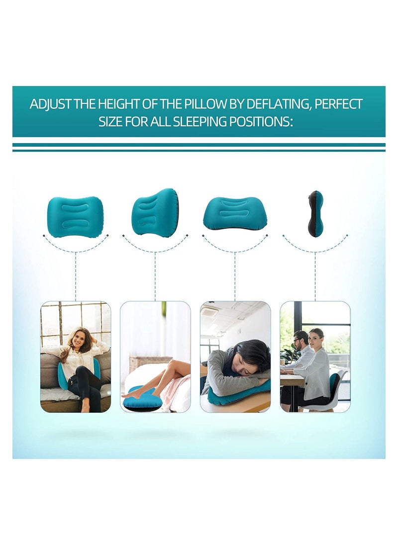 Inflatable Travel Pillow, Ultralight Camping Pillow, Compressible Ergonomic Pillow for Neck Lumbar Support, Comfortable Neck Head Support Pillow for Camping Hiking Office Nap (Malachite Green)