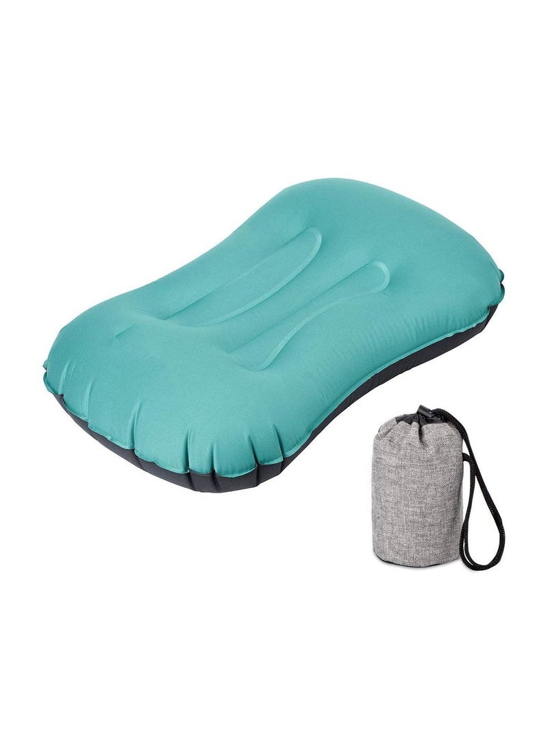 Inflatable Travel Pillow, Ultralight Camping Pillow, Compressible Ergonomic Pillow for Neck Lumbar Support, Comfortable Neck Head Support Pillow for Camping Hiking Office Nap (Malachite Green)