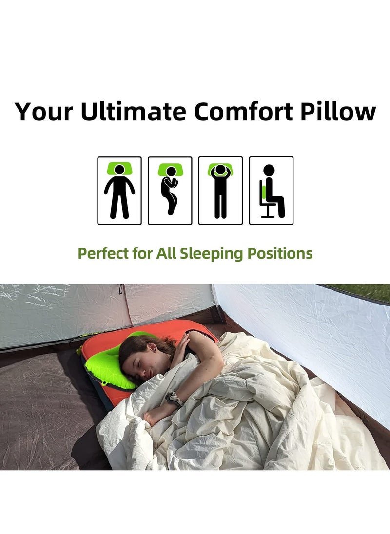 Camping Pillow, Ultralight Inflatable Camping Travel Pillow, 2.0 Compressible, Compact, Comfortable, Ergonomic Inflating Pillows for Neck & Lumbar Support While Camp, Hiking, Backpacking