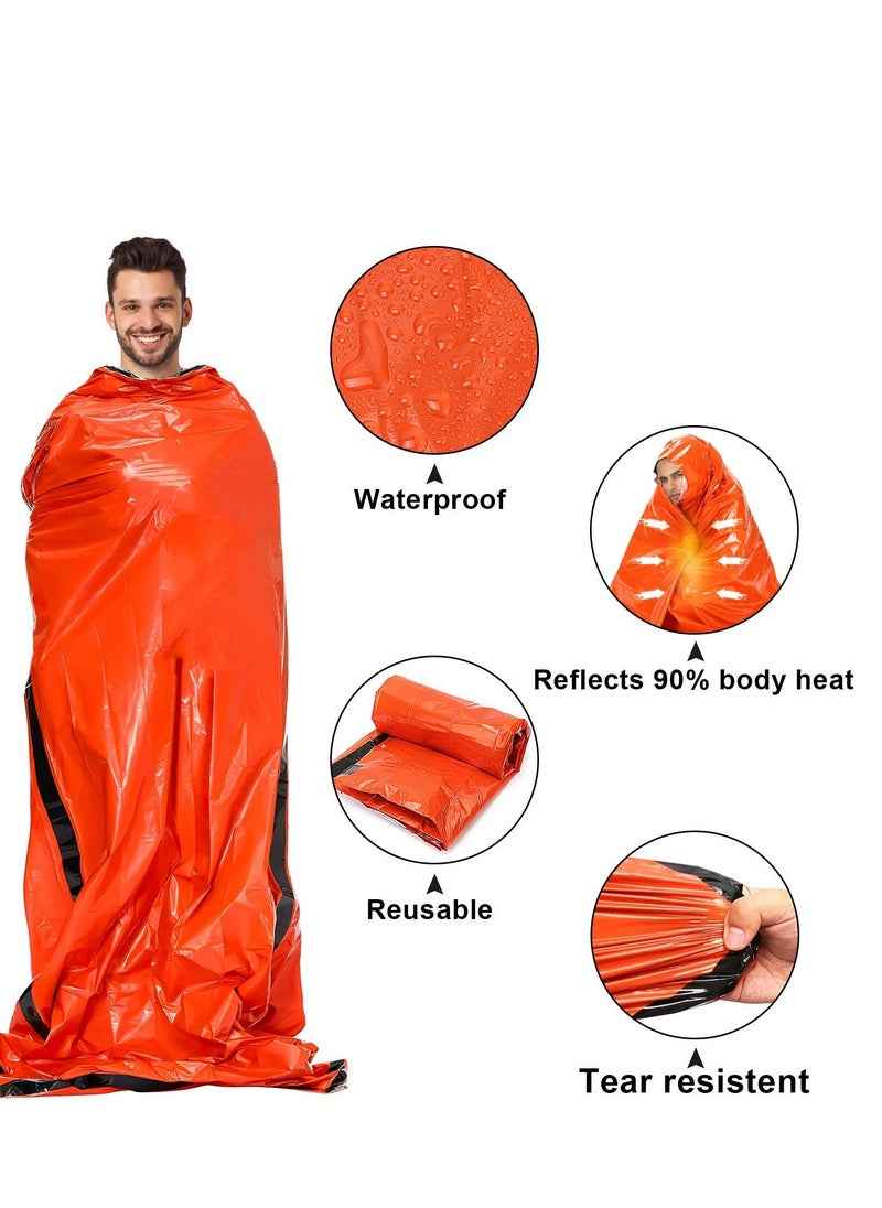 2PCS Lightweight Emergency Sack Survival Compact Survival Sleeping Bag Waterproof Thermal Emergency Blanket Multi-use Survival Gear for Outdoor Hiking Camping