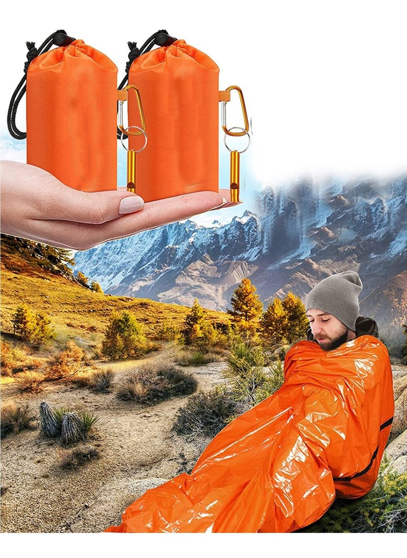 2PCS Lightweight Emergency Sack Survival Compact Survival Sleeping Bag Waterproof Thermal Emergency Blanket Multi-use Survival Gear for Outdoor Hiking Camping