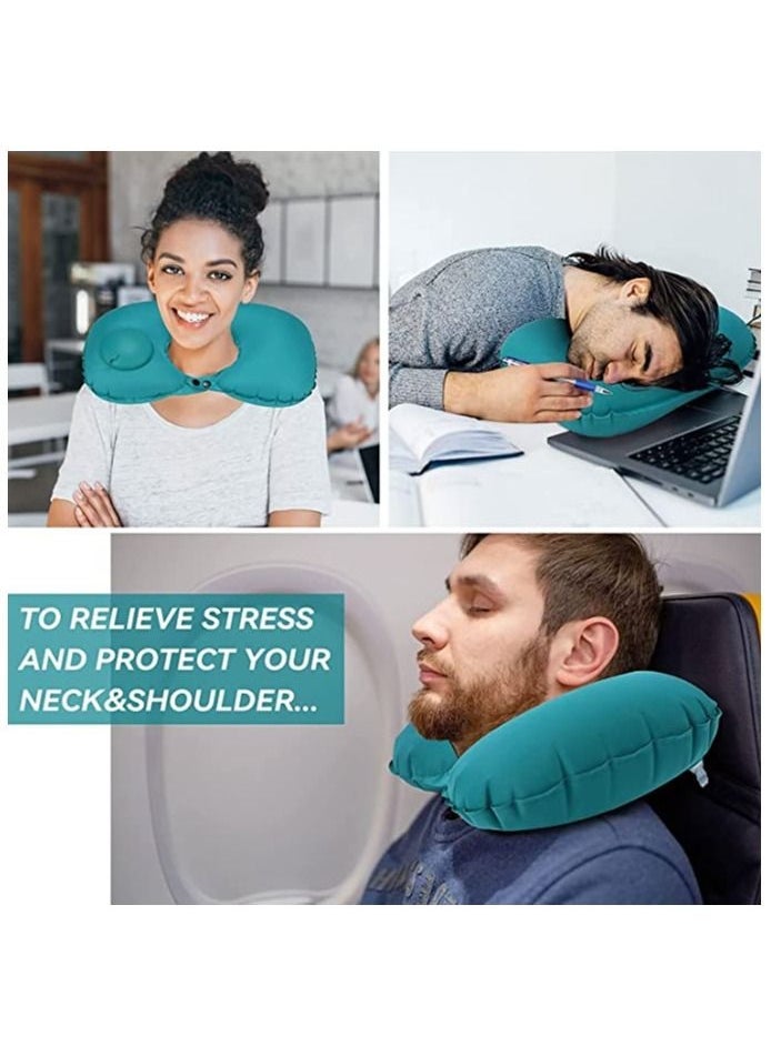 Inflatable Travel Pillow, Neck Pillow for Travel Portable Neck Support Pillow for Airplanes/Cars/Buses/Trains/Office Napping, Ergonomic Pillow for Neck Lumbar Support, Portable Hiking Folding Pillow