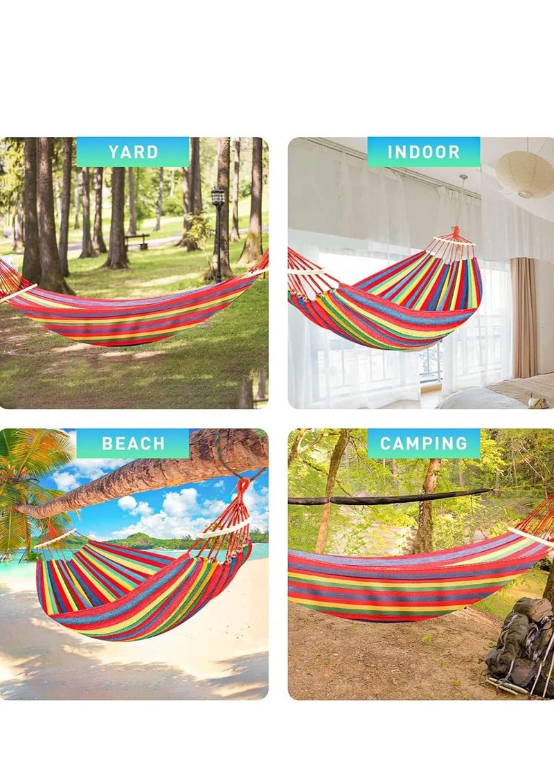 Camping Hammock Extra Large Canvas Cotton Hanging Hold 450lbs Portable Two-Person Relaxing Bed Outdoor and Indoor Perfect for Travel Beach