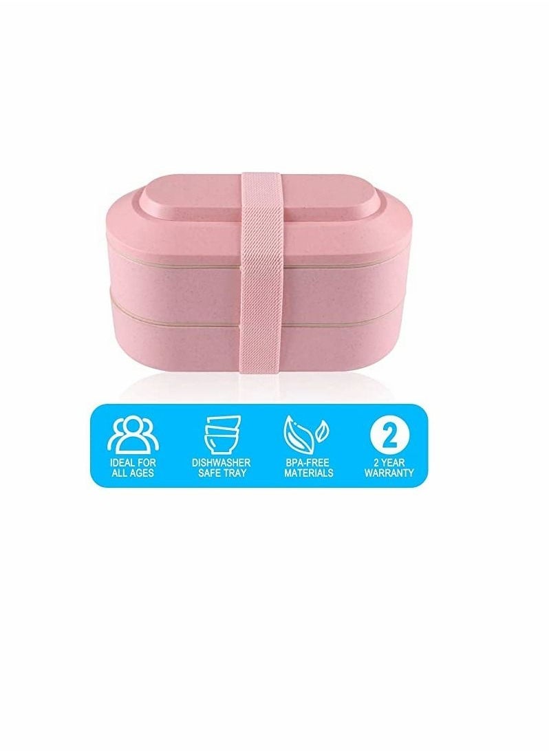 Bento Box Lunch Box, 2-In-1 Stackable Lunch Containers with Utensils and Nylon Sealing Strap, BPA-Free for Kids/Adults for Men/Women Microwave, Dishwasher & Freezer Safe