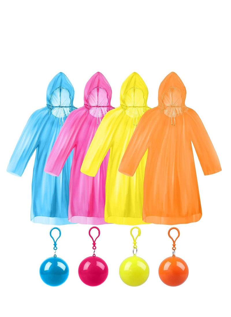 Raincoat Rain Poncho For Adults Disposable Raincoats Easy Carry Keyring Ball Raincoat Emergency Raincoats With Hood And Elastic Cuff Sleeves Poncho Rainwear For Hiking Camping Travel Outdoor 4 Pcs