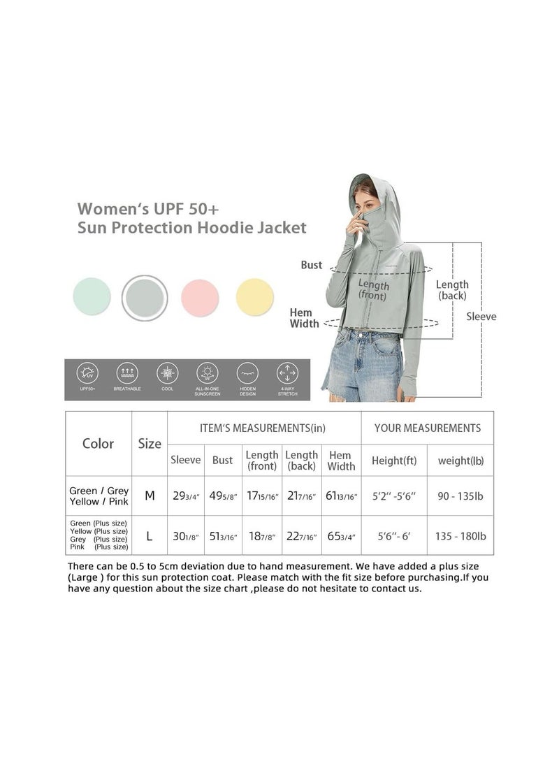 Jacket Hoodie, Women's Sun Shirt,  UPF50+ Sun Protection Jacket,  Long Sleeve Hoodie, Cooling UV Protection Clothing, Long Sleeve Jacket for Summer, Long Sleeve Hiking Cycling Outdoor Shawl (L)