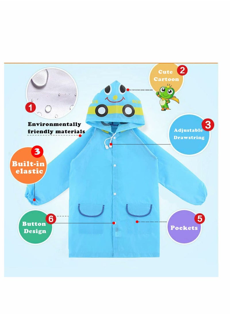 Children's raincoats, Cartoon Kids Rain Jacket, Boys Girls Hooded Rain Poncho Outdoors Kids Transparent Raincoat Student Rain Suit Waterproof Durable