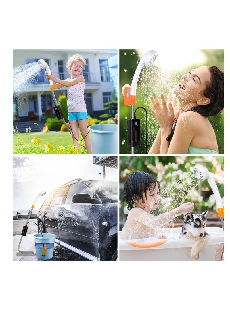 Portable Outdoor Shower, Outdoor Electric Shower Rechargeable Pump, LED Lighting, USB Charging, Detachable Battery, Pumps The Water from The Bucket into a Stable and Gentle Shower Stream