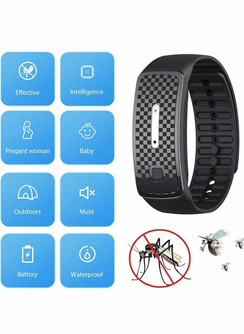 Mosquito Repellent Bracelets Reusable Portable Electronic Mosquito Pest Bugs Control Bracelets Rechargeable for Pregnant Women (Black)