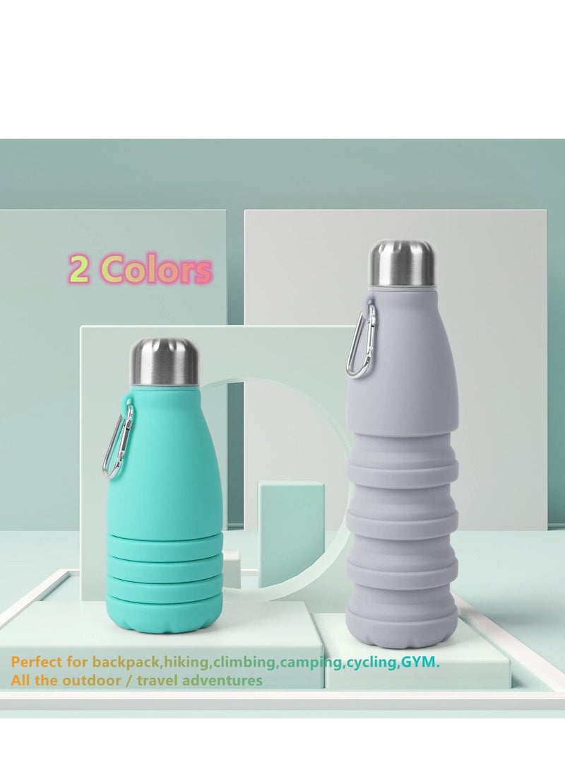 1 Pack Collapsible Silicone Water Bottle Reuseable Foldable Water Bottle Travel Sport Water Bottle, Portable Water Bottle with Carabiner BPA Freee Leak proof for Travel Camping Hiking Gym 18oz 550ml