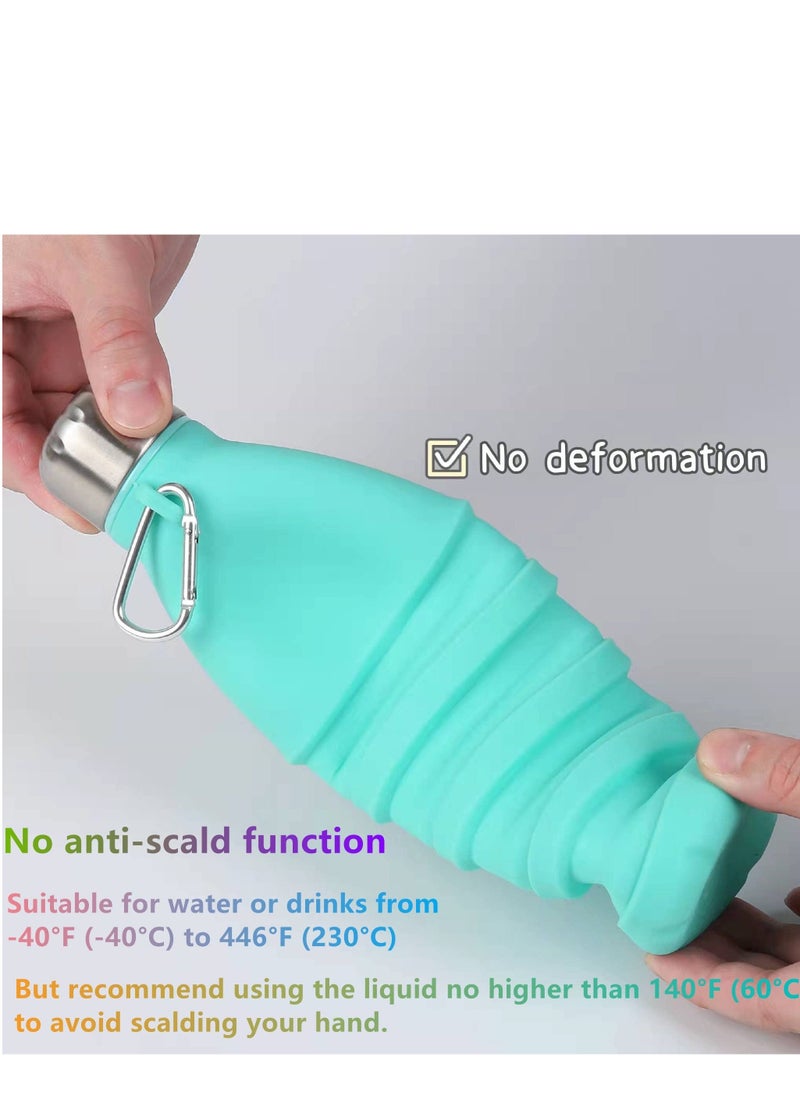 1 Pack Collapsible Silicone Water Bottle Reuseable Foldable Water Bottle Travel Sport Water Bottle, Portable Water Bottle with Carabiner BPA Freee Leak proof for Travel Camping Hiking Gym 18oz 550ml