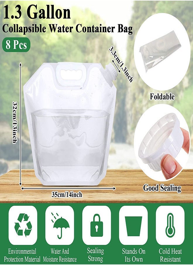 Camping Collapsible Water Bag 1.3 Gallon Emergency Water Jug Container Bag Food Grade Clear Plastic Storage Jug for Sport Camping Riding Mountaineer Hiking Emergency Water Storage (2Pcs)