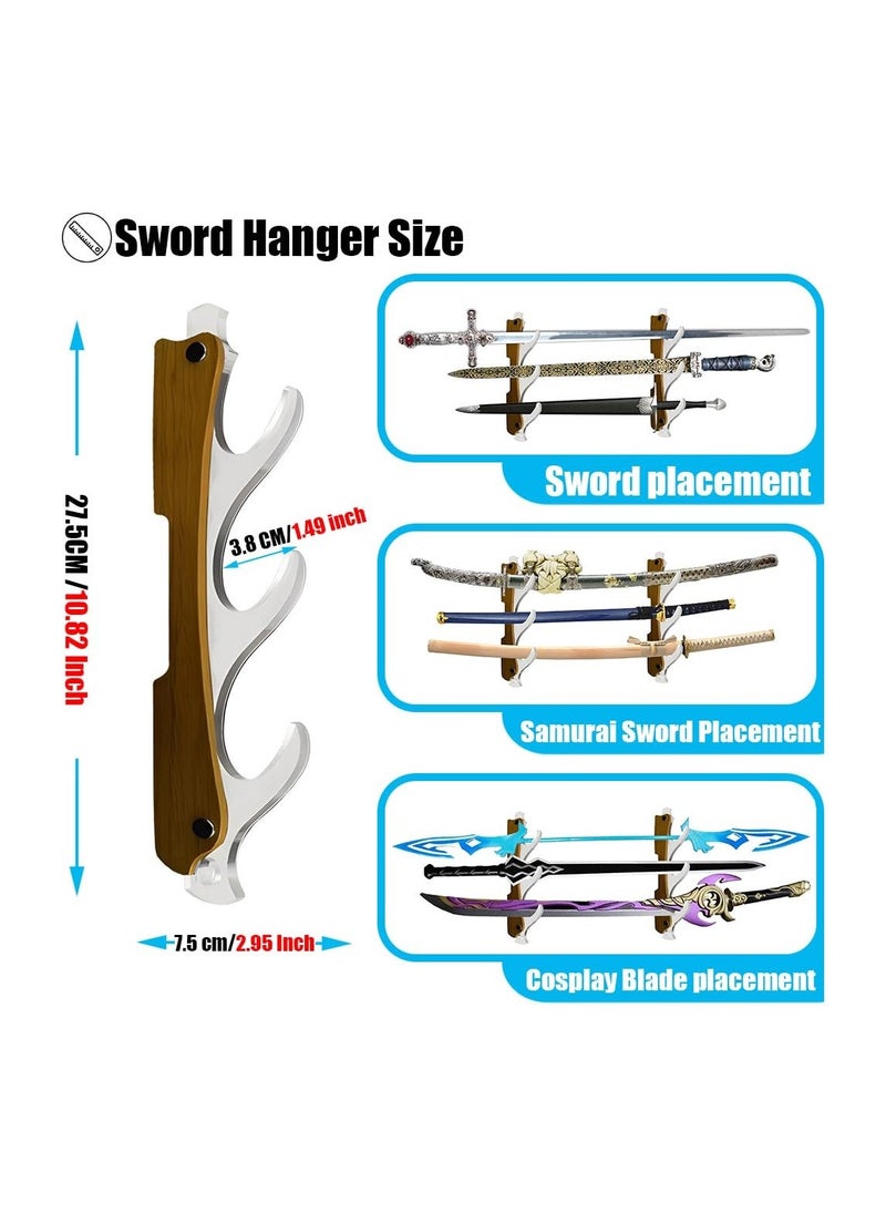 Sword Holder Wall Mount,10.8 Inch Sword Stand Display,3-Tier Katana Wall Mount,Lightsaber Stand,Samurai Sword Holder,Sword Wall Display,Wand and Cosplay Blade Stand. (3 Tier Brown)