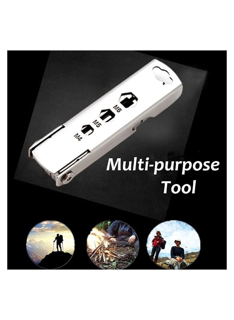 Keychain Multitool Multi Function Repair Tool 11 In 1 Purpose with Screwdriver Nail File Bottle Opener Wrench Ruler Card Pin Mobile Phone Holder Silver