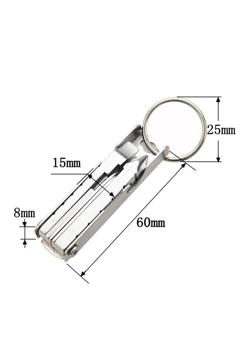 Keychain Multitool Multi Function Repair Tool 11 In 1 Purpose with Screwdriver Nail File Bottle Opener Wrench Ruler Card Pin Mobile Phone Holder Silver