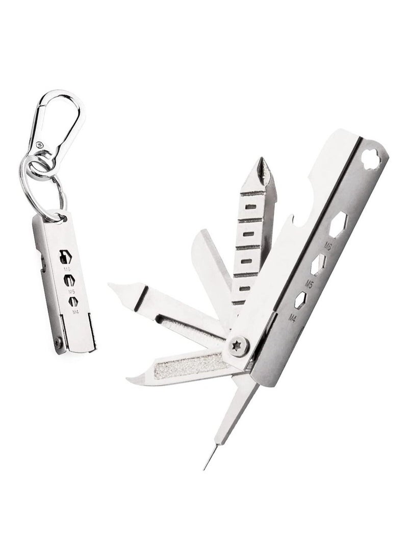 Keychain Multitool Multi Function Repair Tool 11 In 1 Purpose with Screwdriver Nail File Bottle Opener Wrench Ruler Card Pin Mobile Phone Holder Silver