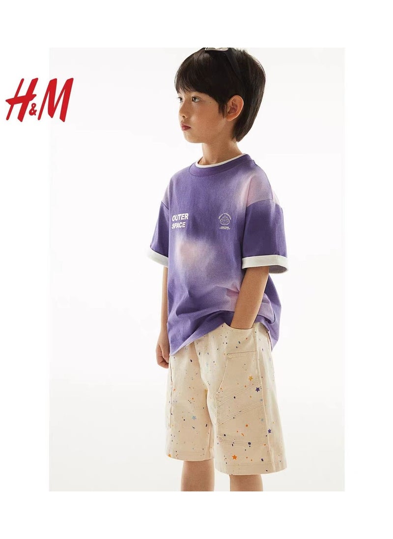 HM Children's Summer Cotton Casual Simple Elastic Waist Comfortable Casual Pants