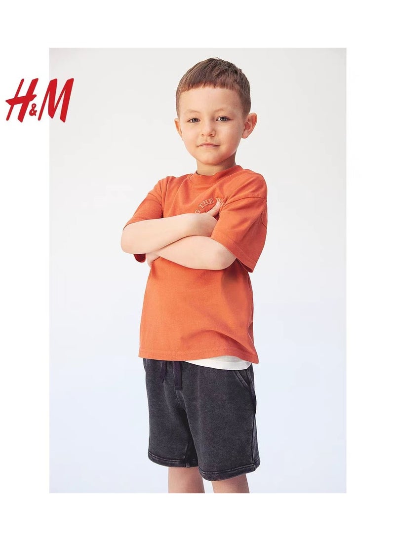 HM Children's Summer Cotton Casual Simple Elastic Waist Comfortable Casual Pants