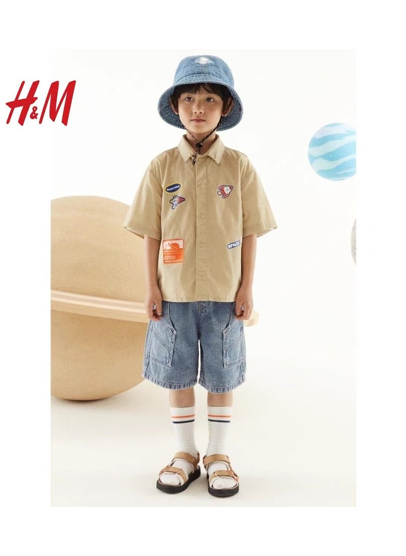 HM Children's Summer Cotton Casual Simple Elastic Waist Comfortable Casual Pants