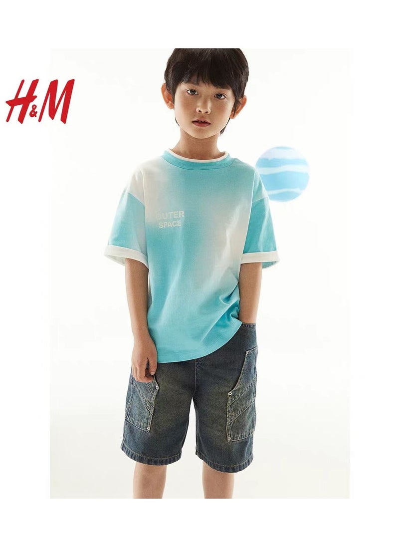 HM Children's Summer Cotton Casual Simple Elastic Waist Comfortable Casual Pants