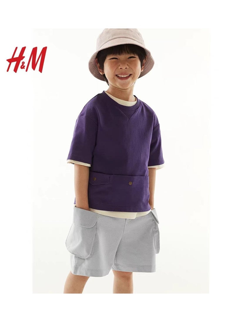 HM Children's Summer Cotton Casual Simple Elastic Waist Comfortable Casual Pants