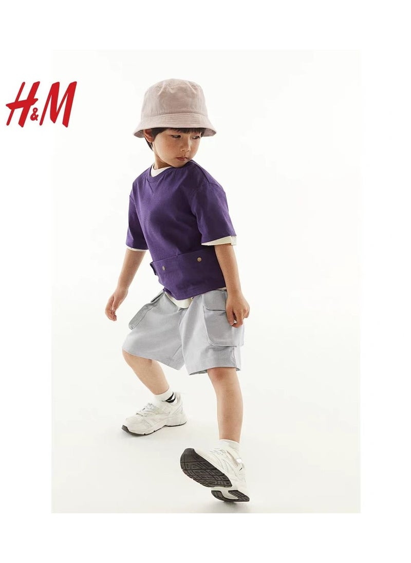 HM Children's Summer Cotton Casual Simple Elastic Waist Comfortable Casual Pants