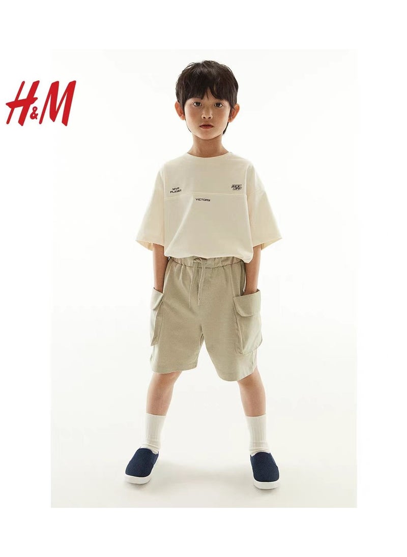 HM Children's Summer Cotton Casual Simple Elastic Waist Comfortable Casual Pants