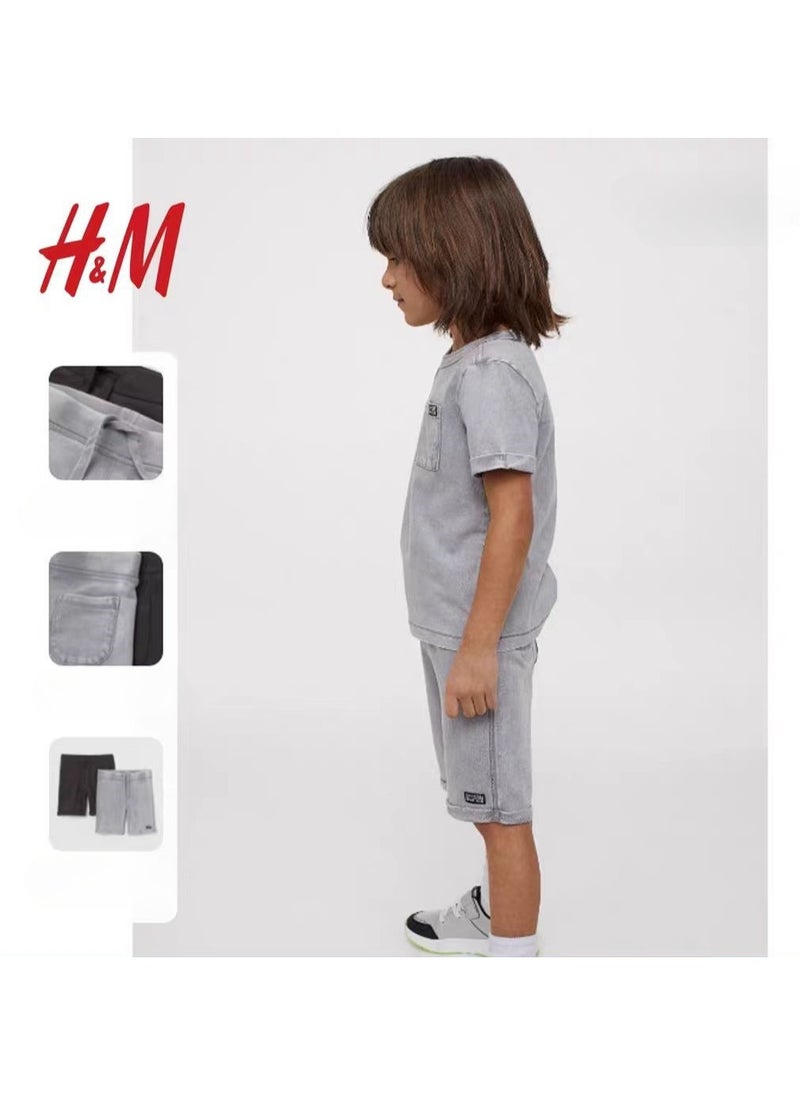 HM Children's Summer Cotton Casual Simple Elastic Waist Comfortable Casual Pants