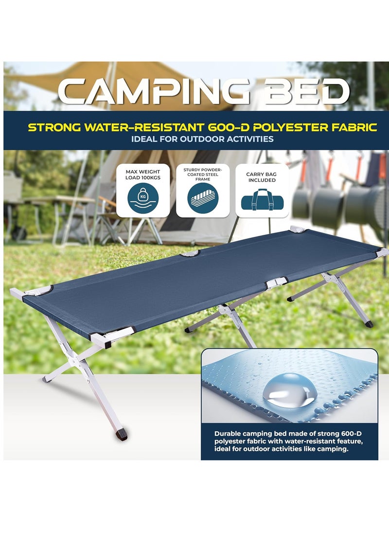 GO2CAMPS Heavy Duty Foldable Camping Bed with Carry Bag | Sun Lounger | Travel Bed | Camping Cot | Portable Multifunctional Trip Bed for Hiking, Beach, Desert, Home,offices,Traveling | Military-Grade Portable Sleeping Bed with 190cm Length, 65cm Width, and 42cm Height – Ideal for Camping, Hiking, and Outdoor Adventures