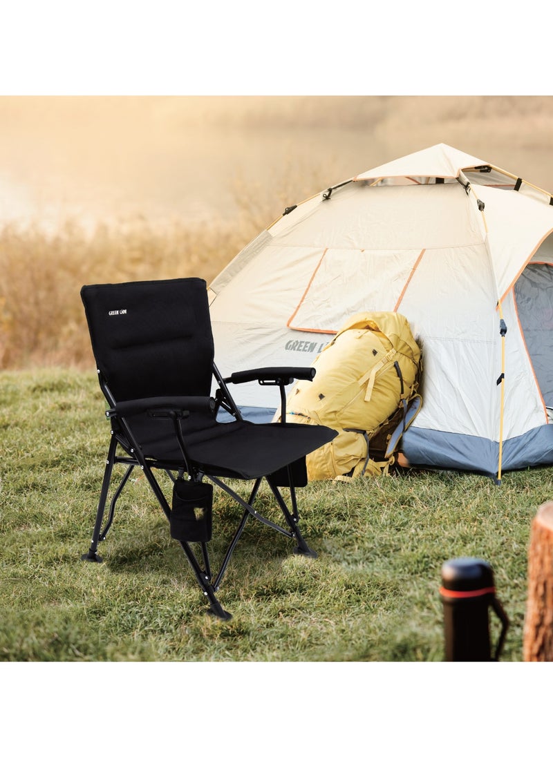 Outdoor Camping Chair with Carrying Bag / 150Kg Weight Capacity / Bottle Holding Pocket / Ergonomic Design / Non-slip feet / Easy Setup / Fabric Oxford 1100D Material / Easy to Carry - Black